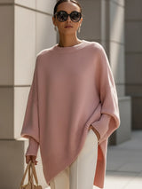 Women's Ribbed Oversized Drop-Shoulder Sweater in Pink, on model