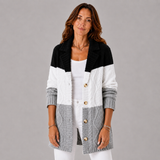 Women's Button-Front Cable-Knit Longline Cardigan in Black, on model