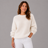 Women's Fine Knit Everyday Sweater in White, on model