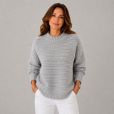 Women's Crewneck Ribbed Oversized Sweater in Grey, on model