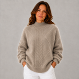 Women's Mock-Neck Cable-Knit Twist-Knit Sweater in Gray, on model
