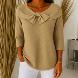 Women's Round-Neck Winter Knit Sweater in Khaki, on model