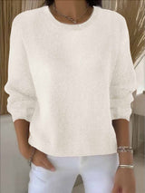 Women's Long-Sleeve Everyday Knit Sweater in Apricot, on model