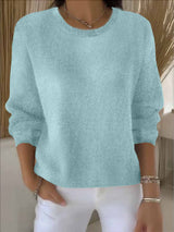 Women's Long-Sleeve Everyday Knit Sweater in Light Green, on model