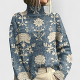 Women's Ribbed-Cuff Turtleneck Sweater in Light Blue, on model
