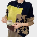 Women's Everyday Relaxed Knit Sweater in Black/ Yellow, on model