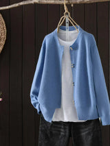 Women's Everyday Knit Cardigan in Blue, on model