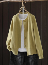 Women's Everyday Knit Cardigan in Yellow, on model