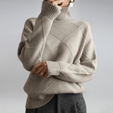 Women's Ribbed Oversized Panelled Turtleneck Sweater in Gray, on model