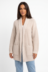 Women's Chunky-Knit Longline Oversized Cardigan, on model, front view