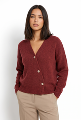 Women's Button-Front Ribbed Cropped Cardigan, on model, front view
