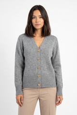 Women's Heart-Button Knit Cardigan, on model, front view