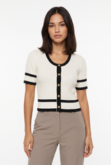 Women's Button-Front Cropped Slim-Fit Cardigan, on model, front view