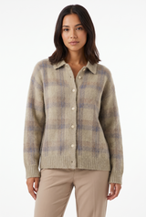 Women's Button-Front Ribbed Oversized Plaid Cardigan, on model, front view
