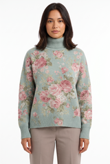 Women's Floral Oversized Turtleneck Sweater, on model, front view