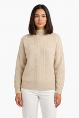 Women's Mock-Neck Cable-Knit Twist-Knit Sweater, on model, front view