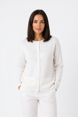 Women's Crewneck Oversized Button-Front Sweater, on model, front view
