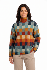 Women's Colorblock Oversized Turtleneck Sweater, on model, front view