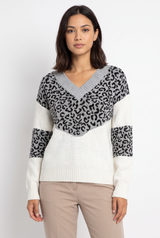 Women's Leopard-Print V-Neck Sweater, on model, front view