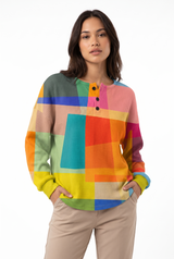 Women's Colorblock Waffle-Knit Oversized Sweater, on model, front view