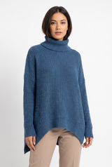 Women's Chunky-Knit Ribbed Oversized Turtleneck Sweater, on model, front view