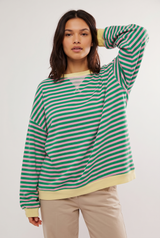 Women's Striped Oversized Sweater, on model, front view