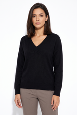 Women's V-Neck Ribbed Sweater, on model, front view