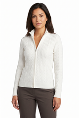 Women's Ribbed Zip-Up Turtleneck Sweater, on model, front view