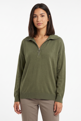 Women's Collared Oversized Zip-Up Sweater, on model, front view