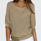 Women's Simple Knit Layering Sweater in Beige, on model