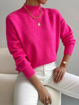 Women's Mock-Neck Ribbed Knit Sweater in Pink, on model