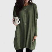 Women's Longline Oversized Pocket Sweater in Olive Green