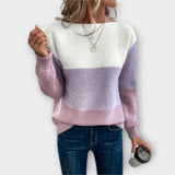 Women's Soft-Texture Relaxed Knit Sweater in Purple, on model