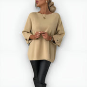 Women's Crewneck Oversized Three-Quarter-Sleeve Sweater in Beige