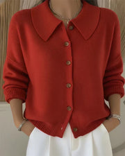 Women's Collared Button-Front Cardigan in Red
