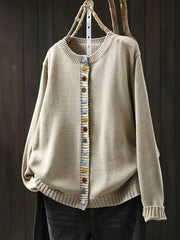 Women's Colorful-Button Knit Cardigan in Beige