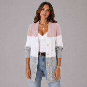 Women's Button-Front Cable-Knit Longline Cardigan in White