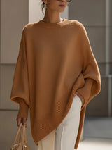 Women's Ribbed Oversized Drop-Shoulder Sweater in Brown, on model