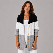 Women's Button-Front Cable-Knit Longline Cardigan in Black