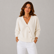 Women's Button-Front Ribbed Cropped Cardigan in White