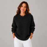 Women's Crewneck Ribbed Oversized Sweater in Black, on model
