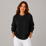 Women's Crewneck Ribbed Oversized Sweater in Black