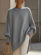 Women's Ribbed Oversized Drop-Shoulder Sweater in Gray, on model