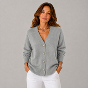 Women's Button-Front Ribbed Oversized Cardigan in Gray