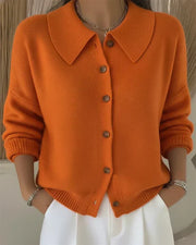 Women's Collared Button-Front Cardigan in Orange