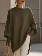 Women's Ribbed Oversized Drop-Shoulder Sweater in Olive Green