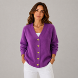Women's Button-Front Ribbed Oversized Cardigan in Purple, on model