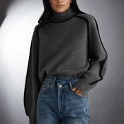 Women's Oversized Lantern-Sleeve Turtleneck Sweater in Grey
