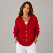 Women's Button-Front Ribbed Oversized Cardigan in Red