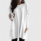 Women's Longline Oversized Pocket Sweater in White, on model